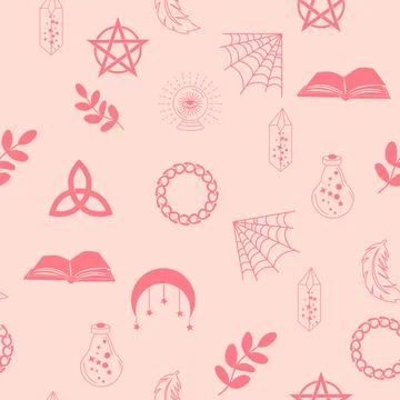 Silhouettes Magic symbols seamless pattern, with magical elements such as s.. Stockillustratie