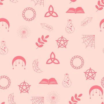 Silhouettes Magic symbols seamless pattern, with magical elements such as s.. Stock Illustration