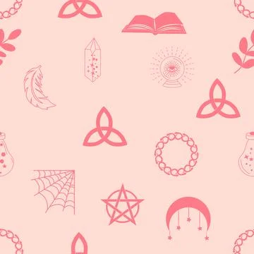 Silhouettes Magic symbols seamless pattern, with magical elements such as s.. Stock Illustration