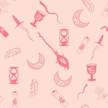 Silhouettes Magic symbols seamless pattern, with magical elements such as s.. Stockillustratie