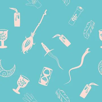 Silhouettes Magic symbols seamless pattern, with magical elements such as s.. Stockillustratie