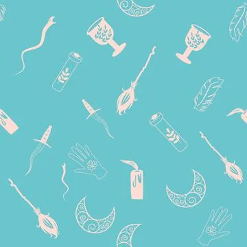 Silhouettes Magic symbols seamless pattern, with magical elements such as s.. Stock Illustration