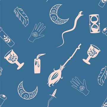 Silhouettes Magic symbols seamless pattern, with magical elements such as s.. Stock Illustration