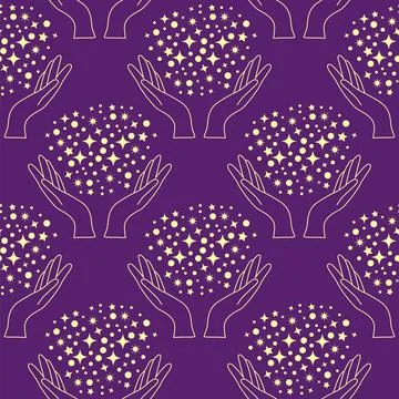 Silhouettes Magic symbols seamless pattern, with magical elements such as s.. 스톡 일러스트