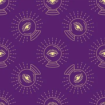 Silhouettes Magic symbols seamless pattern, with magical elements such as s.. Stock Illustration