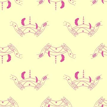 Silhouettes Magic symbols seamless pattern, with magical elements such as sna Stock Illustration