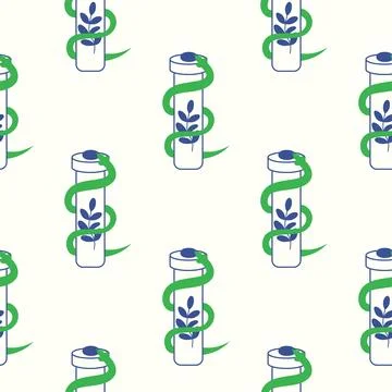 Silhouettes Magic symbols seamless pattern, with magical elements such as sna 스톡 일러스트