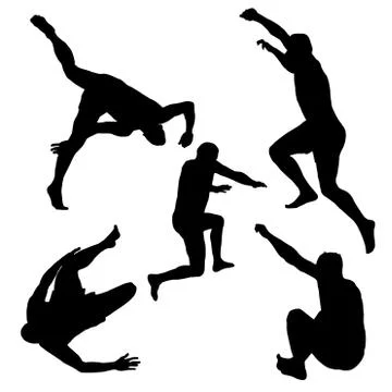 Silhouettes of men jumping Stock Illustration