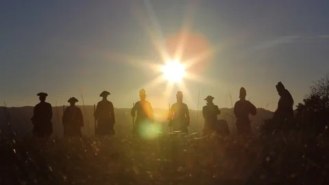 Silhouettes Of Men Reenacting A Battle Stock-Footage 127517446