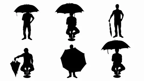 Silhouettes of Men Using Umbrellas Stock Footage 115781939