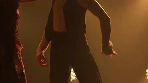 Silhouettes pair of dancers performing elements of Argentine dance appear Stock Footage 150584901