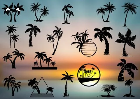 Silhouettes palm trees  vector Stock Illustration