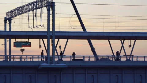 Silhouettes of passengers waiting for the arrival of the train Stock Footage 87538496