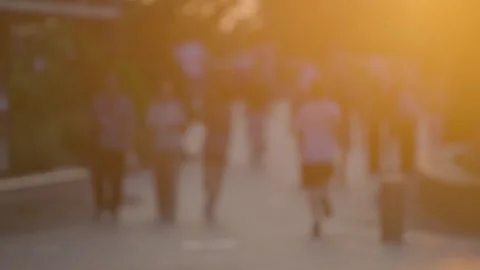 Silhouettes of pedestrians at sunset Stock Footage 296898071
