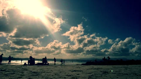 Silhouettes Of People On The Beach Stock Footage 35874282