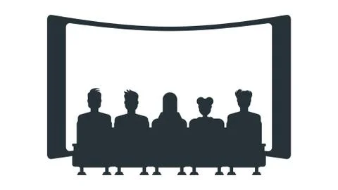 Silhouettes of people in cinema. Flat vector illustration. Stock Illustration