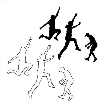 Silhouettes of people jumping Stock Illustration