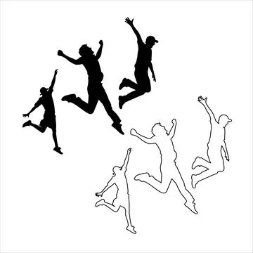 Silhouettes of people jumping Stock Illustration