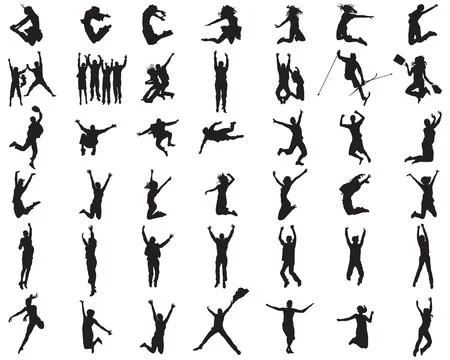 Silhouettes of people jumping Stock Illustration