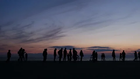 Silhouettes of people lined up in public queue for coronavirus covid-19 test Video stock 142229494