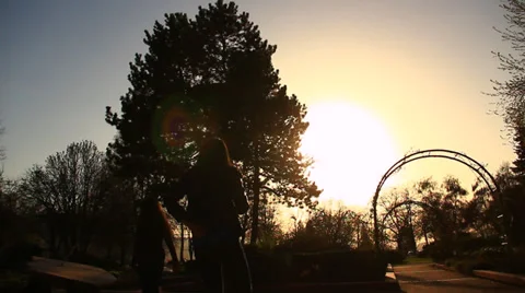 Silhouettes of people in the park Stock Footage 39847728