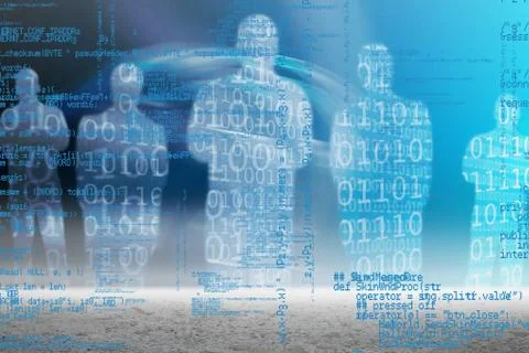 Silhouettes of people with programming graphic イラスト素材