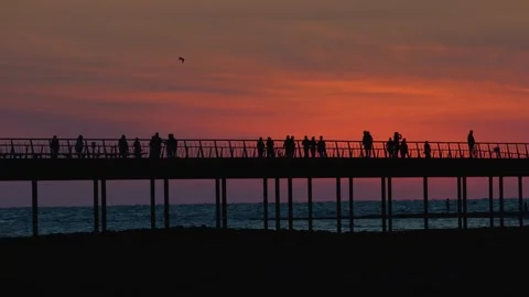 Silhouettes of people at sunset Stock Footage 245260955