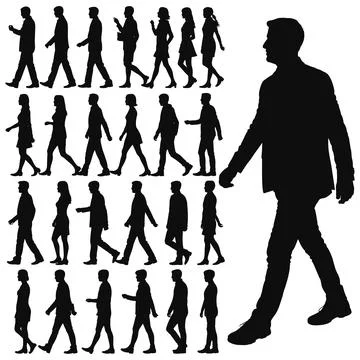 Silhouettes of People Walking in a Crowd with a Large Figure Stock Illustration
