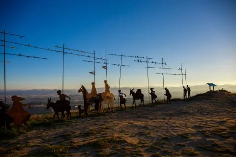 Silhouettes of pilgrims Stock Photos