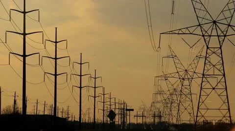 Silhouettes Power Lines Stock Footage 22022944