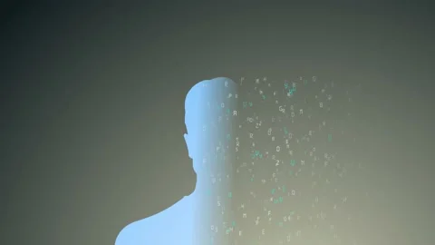 Silhouettes of the programmer with codes. Binary code. Young Professionals Stock Footage 147510383