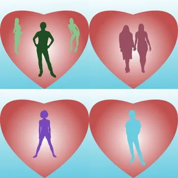Silhouettes on a red heart Illustrazione stock