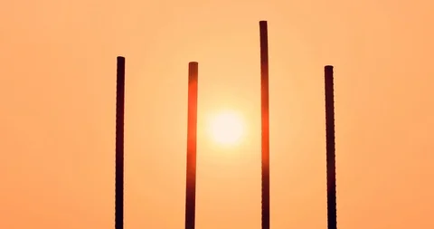 Silhouettes of reinforced concrete structures at the construction site Stock Footage 117456291