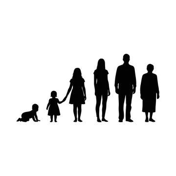 Silhouettes representing the human life cycle from infancy to old age showi.. Stock Illustration