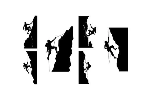 Silhouettes of Rock Climbers on Cliffs. Vector icon. Stock Illustration