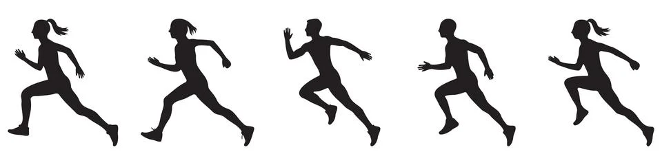 Silhouettes of runners in motion showcasing different stages of running iso.. Stock Illustration