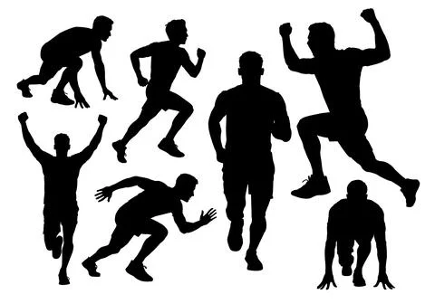 Silhouettes of Runners in Various Poses Vector Bundle Stock Illustration