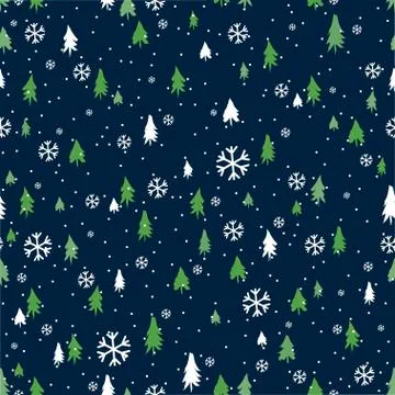 Silhouettes seamless pattern with cute forest. Pine trees, Christmas trees, fir Stock Illustration