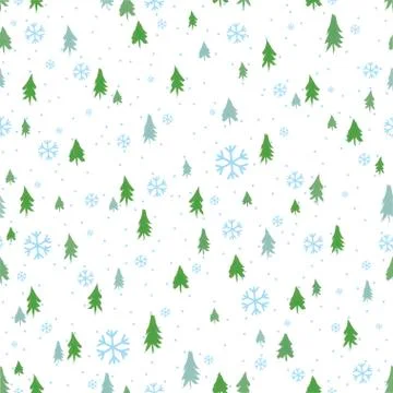 Silhouettes seamless pattern with cute forest. Pine trees, Christmas trees, fir Stock Illustration