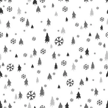 Silhouettes seamless pattern with cute forest. Pine trees, Christmas trees, fir Stock Illustration