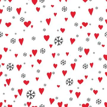 Silhouettes seamless pattern with cute hearts and snowflakes. Happy Valentine's Stock Illustration