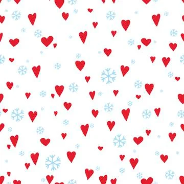 Silhouettes seamless pattern with cute hearts and snowflakes. Happy Valentine's Stock Illustration