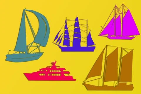 Silhouettes of ships. Illustrazione stock