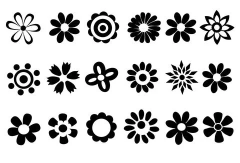 Silhouettes of simple vector flowers Stock Illustration