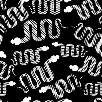 Silhouettes snakes seamless pattern. Vector background of desert reptiles. Bl イラスト素材