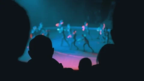 Silhouettes of Spectators in a Circus Watching a Show in the Circus Arena Stock Footage 123798017