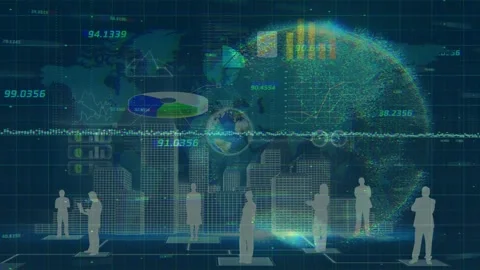 Silhouettes standing on illuminated platforms, receiving data and updating Stock Footage 334788838