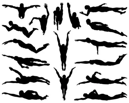 Silhouettes of swimmers Stock Illustration