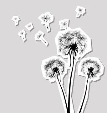 Silhouettes of three dandelions in the wind Stock Illustration