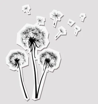 Silhouettes of three dandelions in the wind Stock Illustration